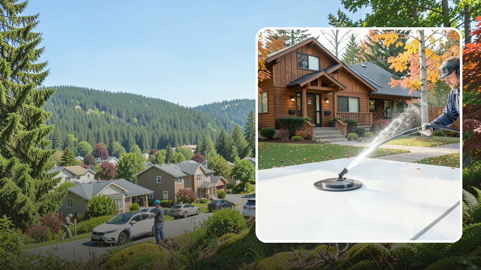 Surface Cleaning in Index, Snohomish County, WA - Surface cleaning uses a rotating flat-surface tool to wash large horizontal areas evenly and without the streaking a wand leaves.
