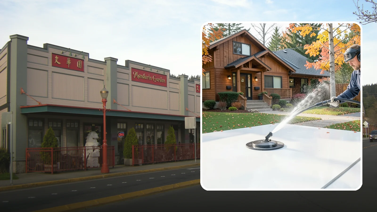 Surface Cleaning in Issaquah, King County, WA - Surface cleaning uses a rotating flat-surface tool to wash large horizontal areas evenly and without the streaking a wand leaves.
