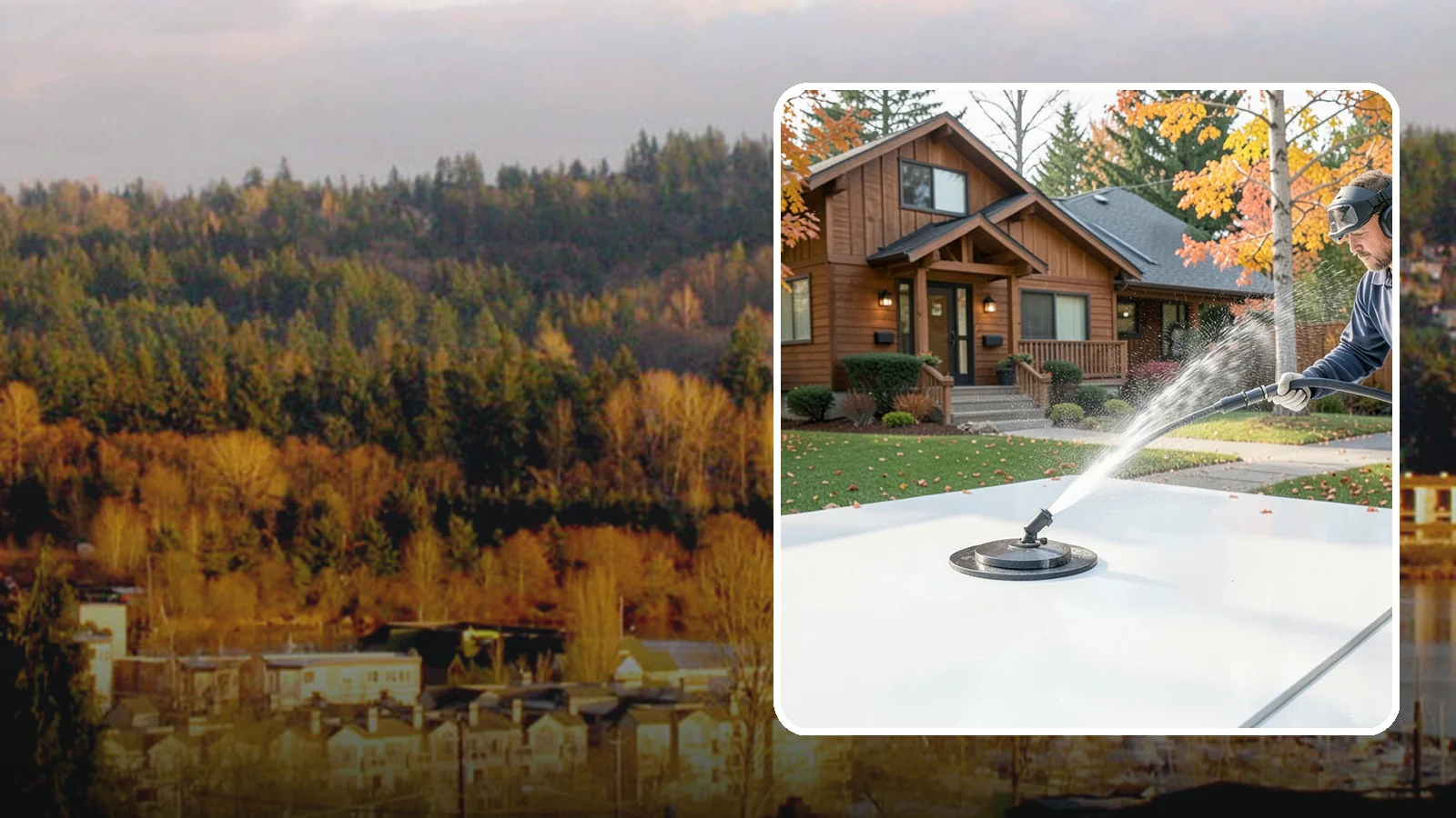 Surface Cleaning in Kenmore, King County, WA - Surface cleaning uses a rotating flat-surface tool to wash large horizontal areas evenly and without the streaking a wand leaves.