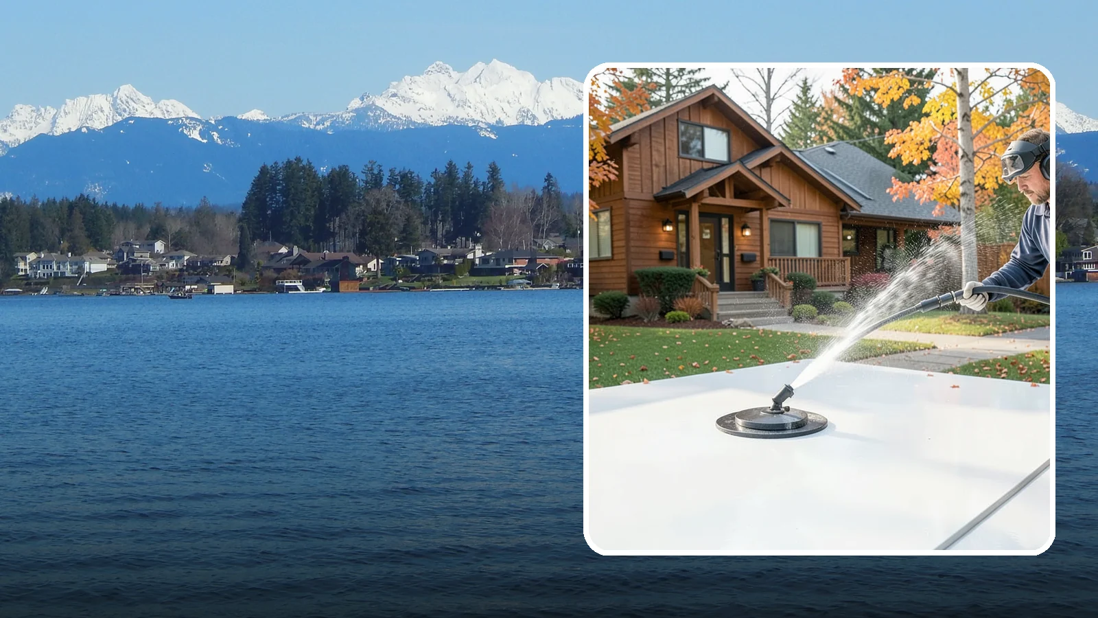 Surface Cleaning in Lake Stevens, Snohomish County, WA - Surface cleaning uses a rotating flat-surface tool to wash large horizontal areas evenly and without the streaking a wand leaves.