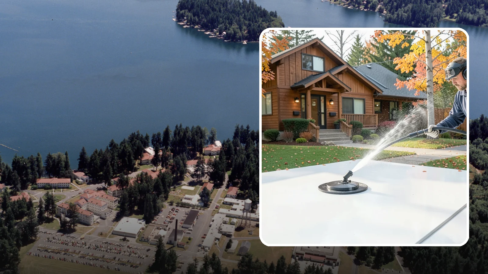 Surface Cleaning in Lakewood, Pierce County, WA - Surface cleaning uses a rotating flat-surface tool to wash large horizontal areas evenly and without the streaking a wand leaves.