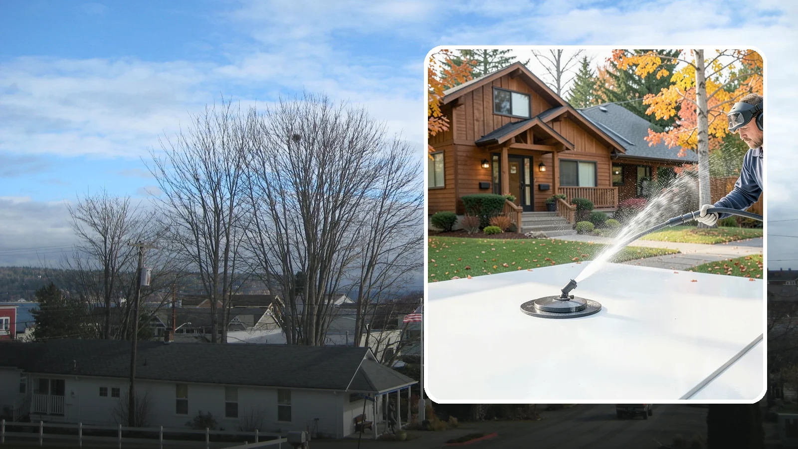 Surface Cleaning in Langley, Island County, WA - Surface cleaning uses a rotating flat-surface tool to wash large horizontal areas evenly and without the streaking a wand leaves.