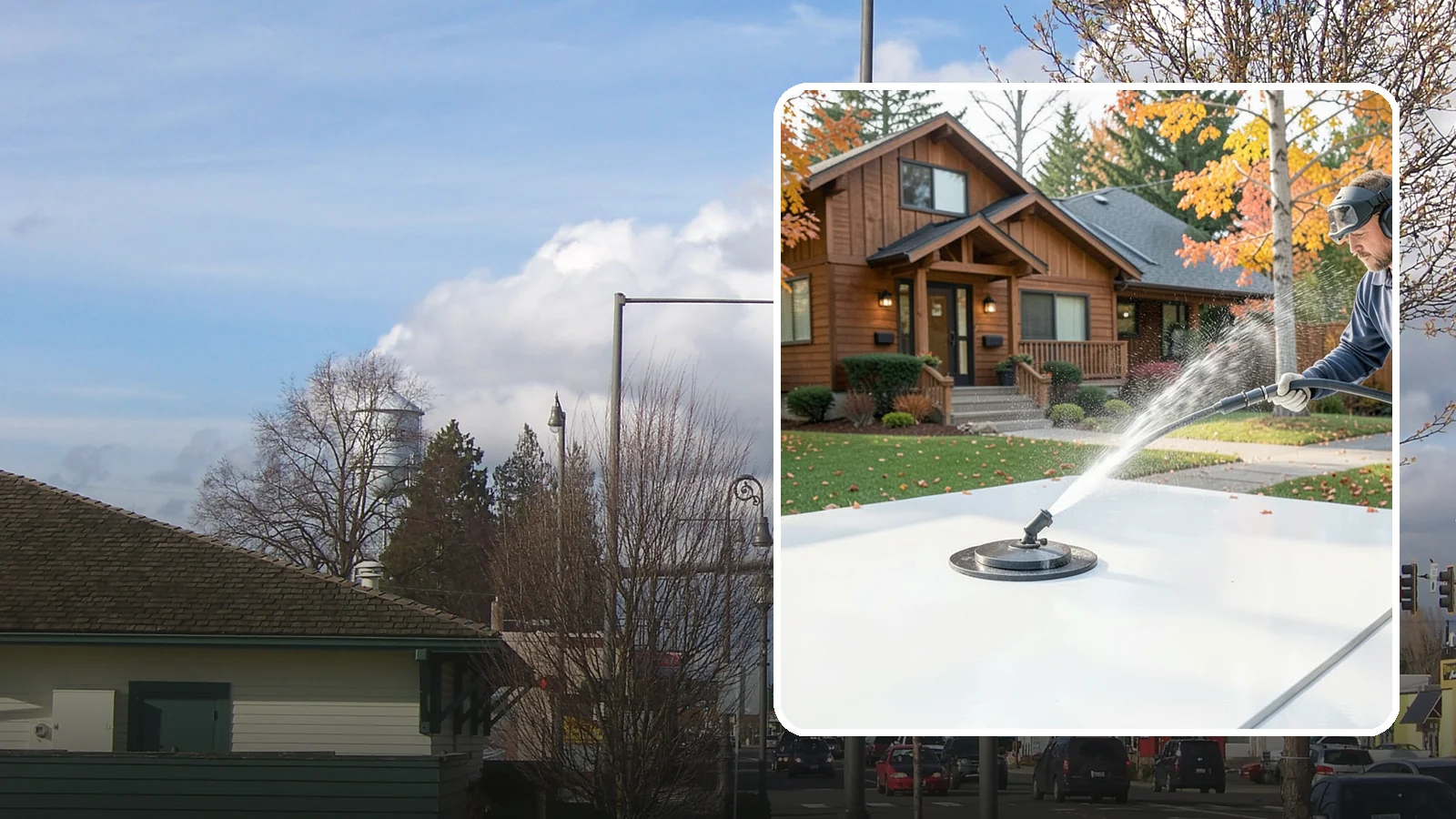 Surface Cleaning in Marysville, Snohomish County, WA - Surface cleaning uses a rotating flat-surface tool to wash large horizontal areas evenly and without the streaking a wand leaves.