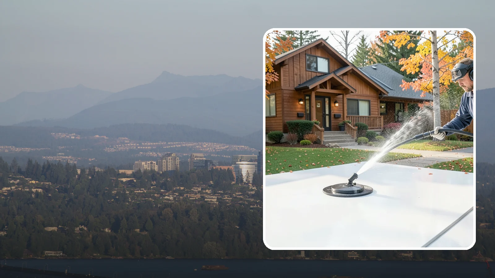 Surface Cleaning in Medina, King County, WA - Surface cleaning uses a rotating flat-surface tool to wash large horizontal areas evenly and without the streaking a wand leaves.