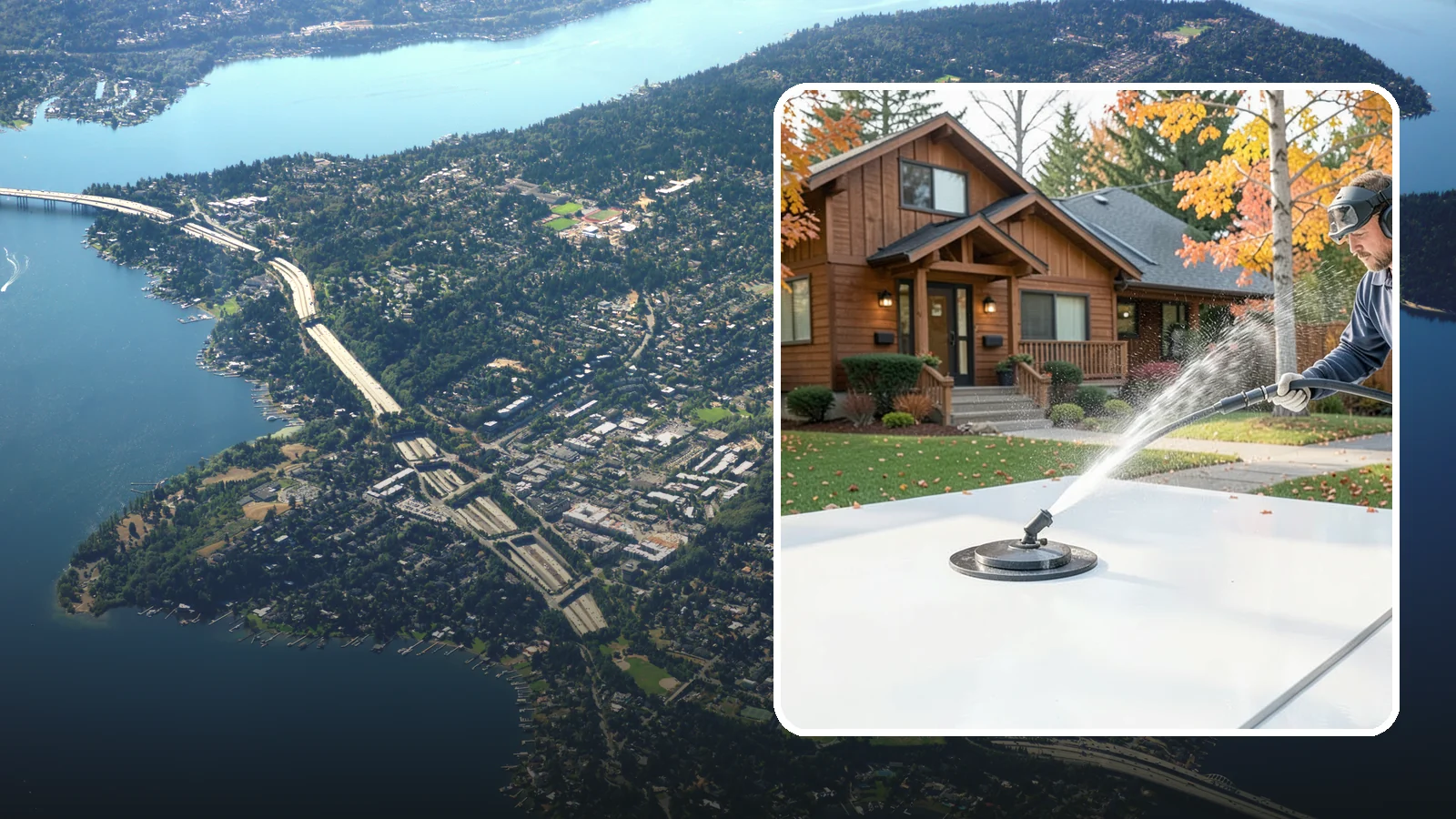 Surface Cleaning in Mercer Island, King County, WA - Surface cleaning uses a rotating flat-surface tool to wash large horizontal areas evenly and without the streaking a wand leaves.