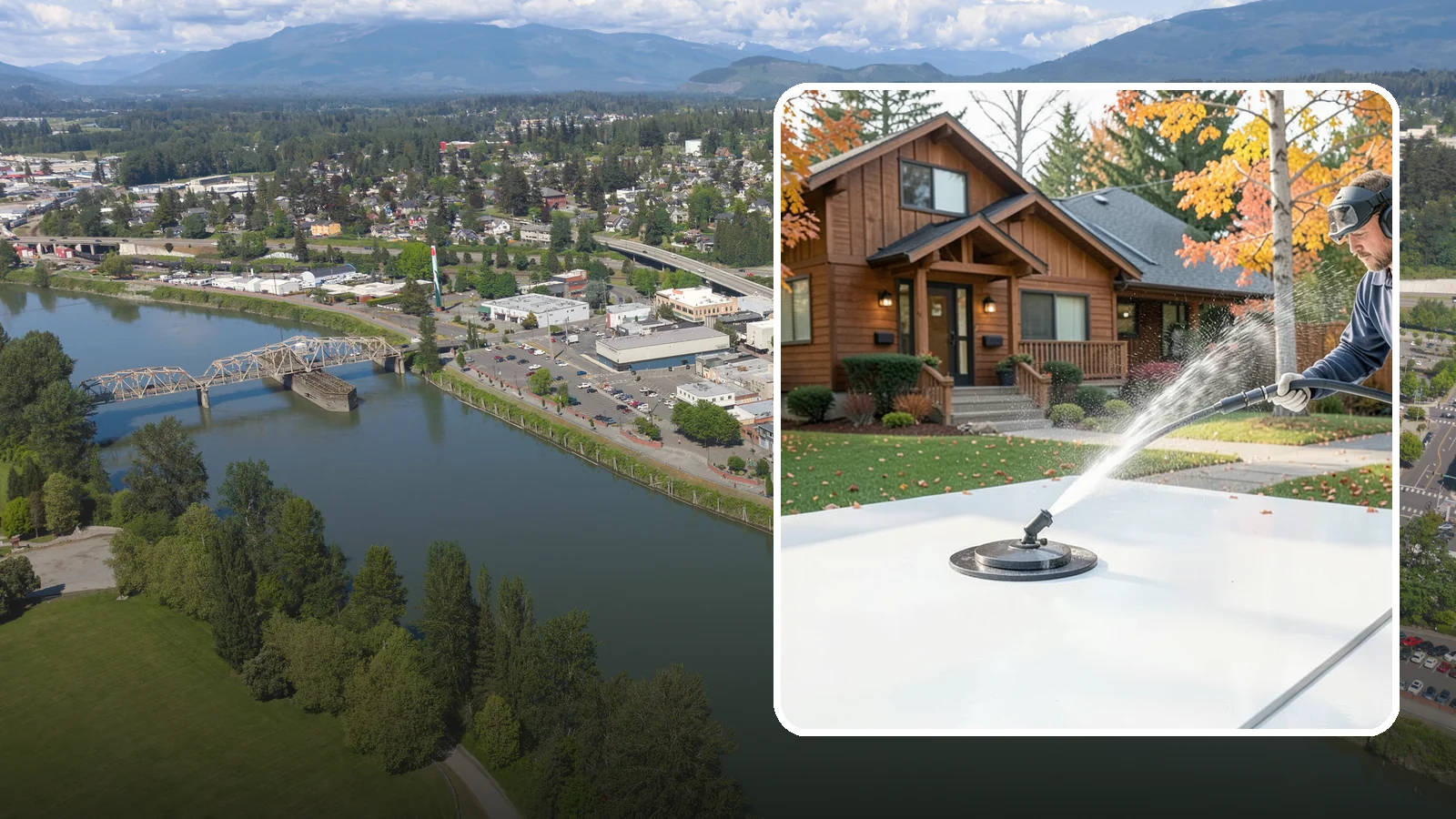 Surface Cleaning in Mount Vernon, Skagit County, WA - Surface cleaning uses a rotating flat-surface tool to wash large horizontal areas evenly and without the streaking a wand leaves.