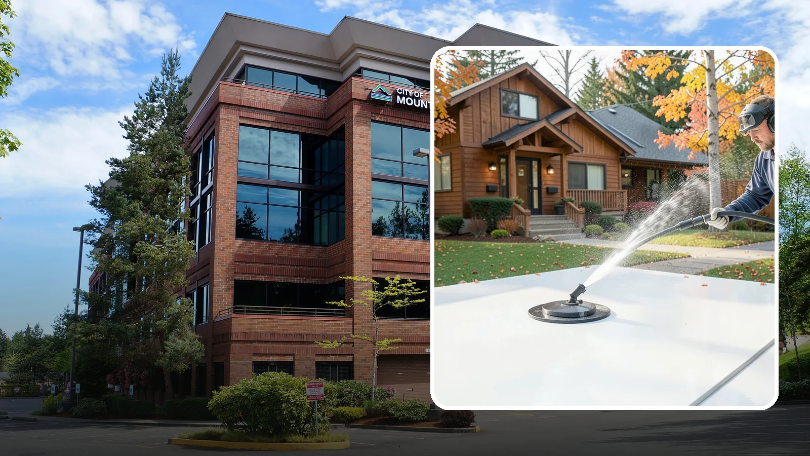 Surface Cleaning in Mountlake Terrace, Snohomish County, WA - Surface cleaning uses a rotating flat-surface tool to wash large horizontal areas evenly and without the streaking a wand leaves.