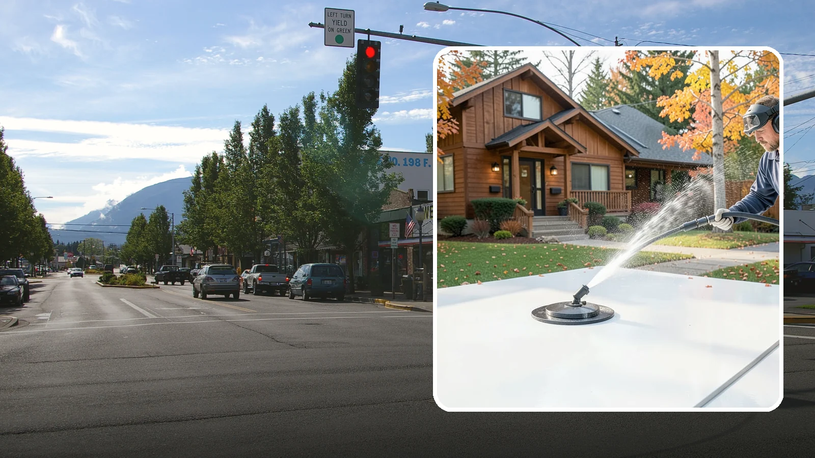 Surface Cleaning in North Bend, King County, WA - Surface cleaning uses a rotating flat-surface tool to wash large horizontal areas evenly and without the streaking a wand leaves.