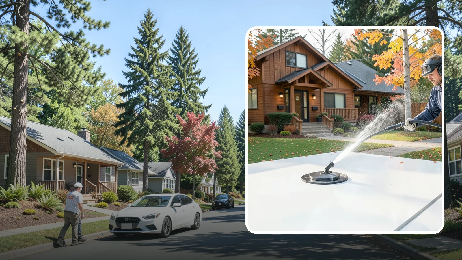 Surface Cleaning in Orting, Pierce County, WA - Surface cleaning uses a rotating flat-surface tool to wash large horizontal areas evenly and without the streaking a wand leaves.