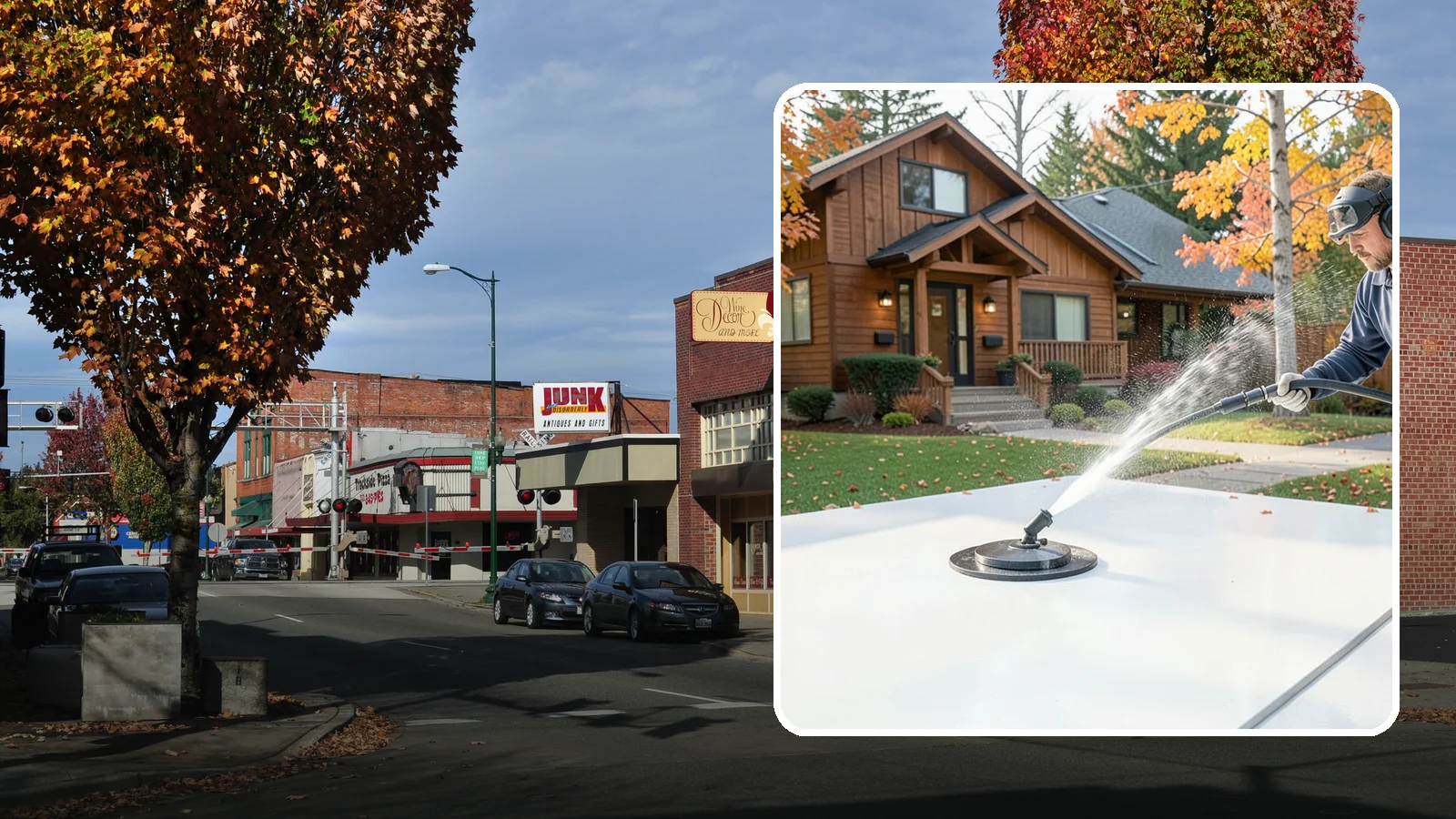 Surface Cleaning in Puyallup, Pierce County, WA - Surface cleaning uses a rotating flat-surface tool to wash large horizontal areas evenly and without the streaking a wand leaves.