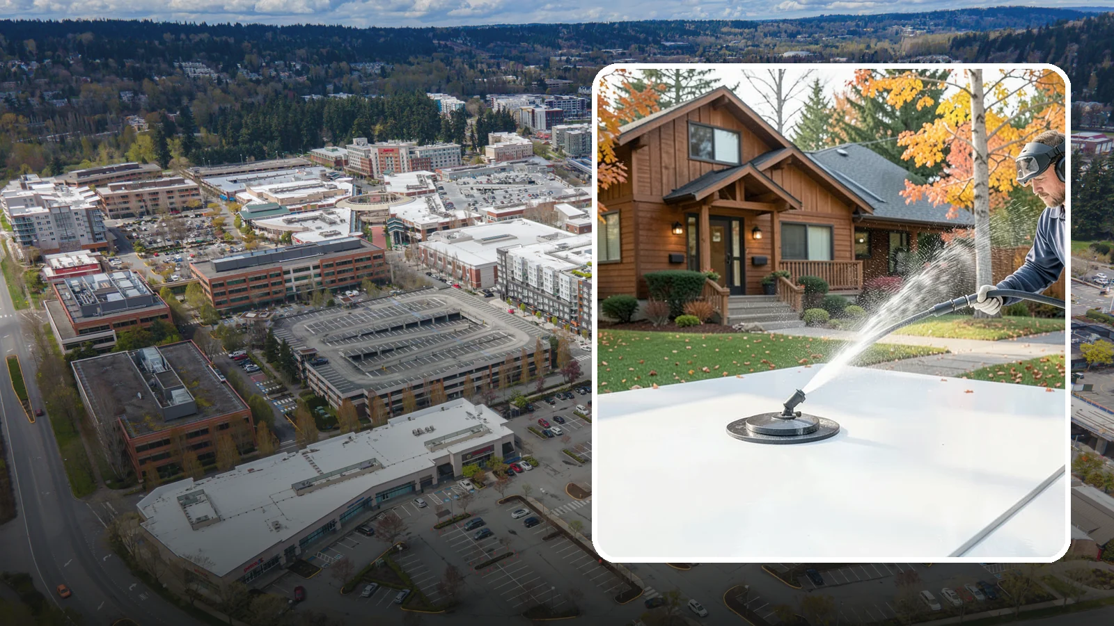 Surface Cleaning in Redmond, King County, WA - Surface cleaning uses a rotating flat-surface tool to wash large horizontal areas evenly and without the streaking a wand leaves.