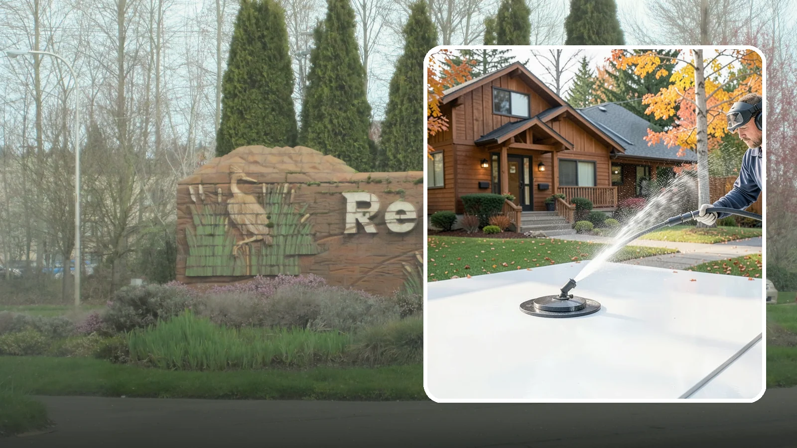 Surface Cleaning in Renton, King County, WA - Surface cleaning uses a rotating flat-surface tool to wash large horizontal areas evenly and without the streaking a wand leaves.