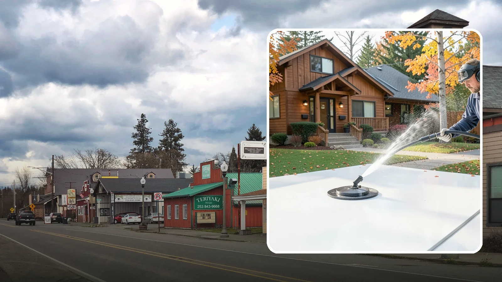 Surface Cleaning in Roy, Pierce County, WA - Surface cleaning uses a rotating flat-surface tool to wash large horizontal areas evenly and without the streaking a wand leaves.