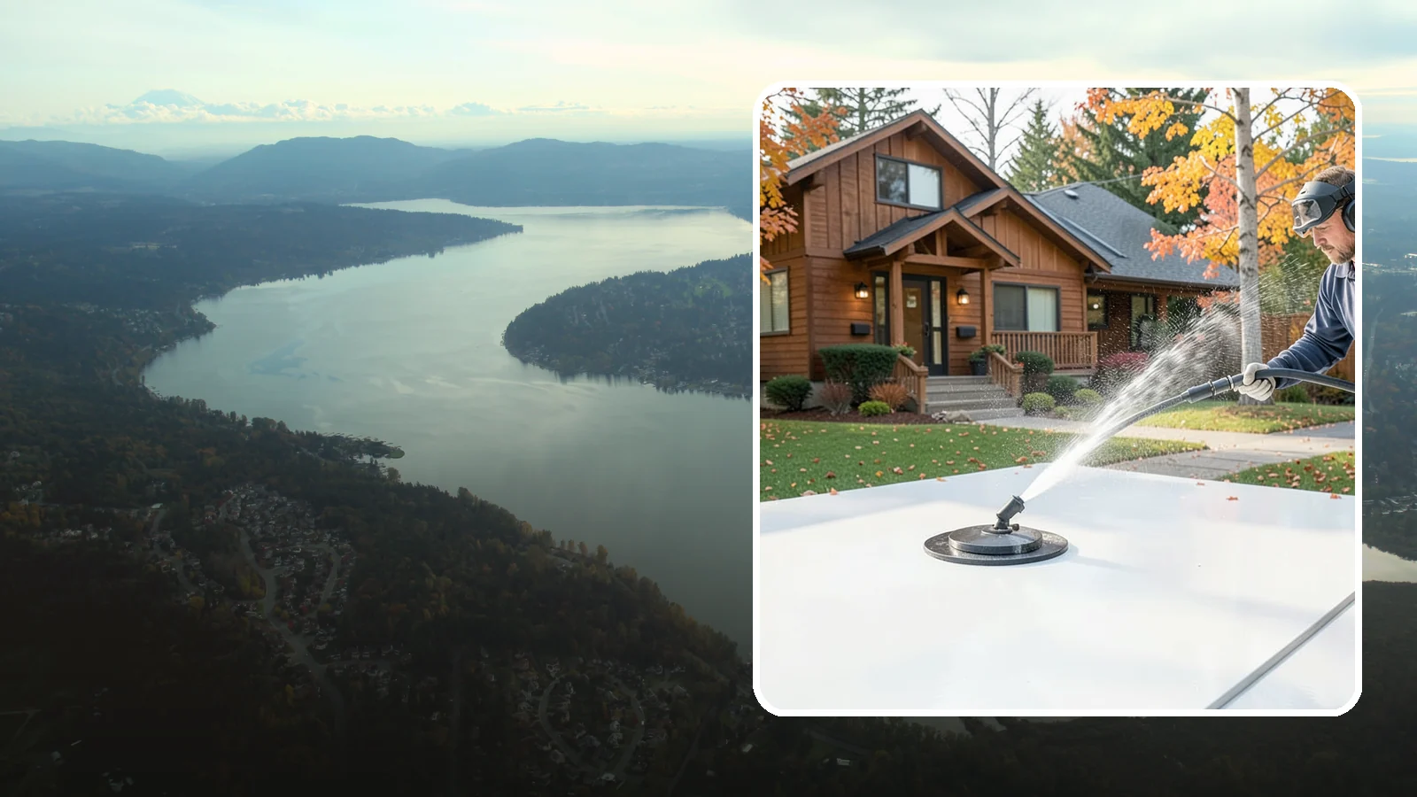 Surface Cleaning in Sammamish, King County, WA - Surface cleaning uses a rotating flat-surface tool to wash large horizontal areas evenly and without the streaking a wand leaves.