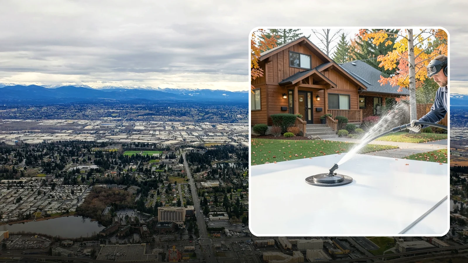 Surface Cleaning in SeaTac, King County, WA - Surface cleaning uses a rotating flat-surface tool to wash large horizontal areas evenly and without the streaking a wand leaves.