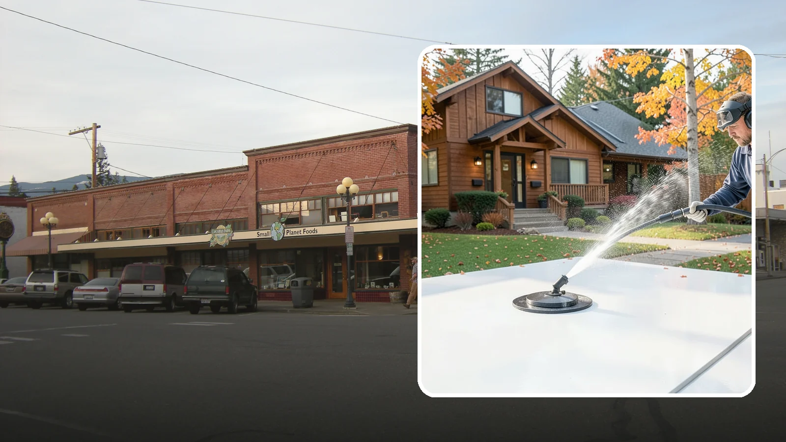 Surface Cleaning in Sedro-Woolley, Skagit County, WA - Surface cleaning uses a rotating flat-surface tool to wash large horizontal areas evenly and without the streaking a wand leaves.