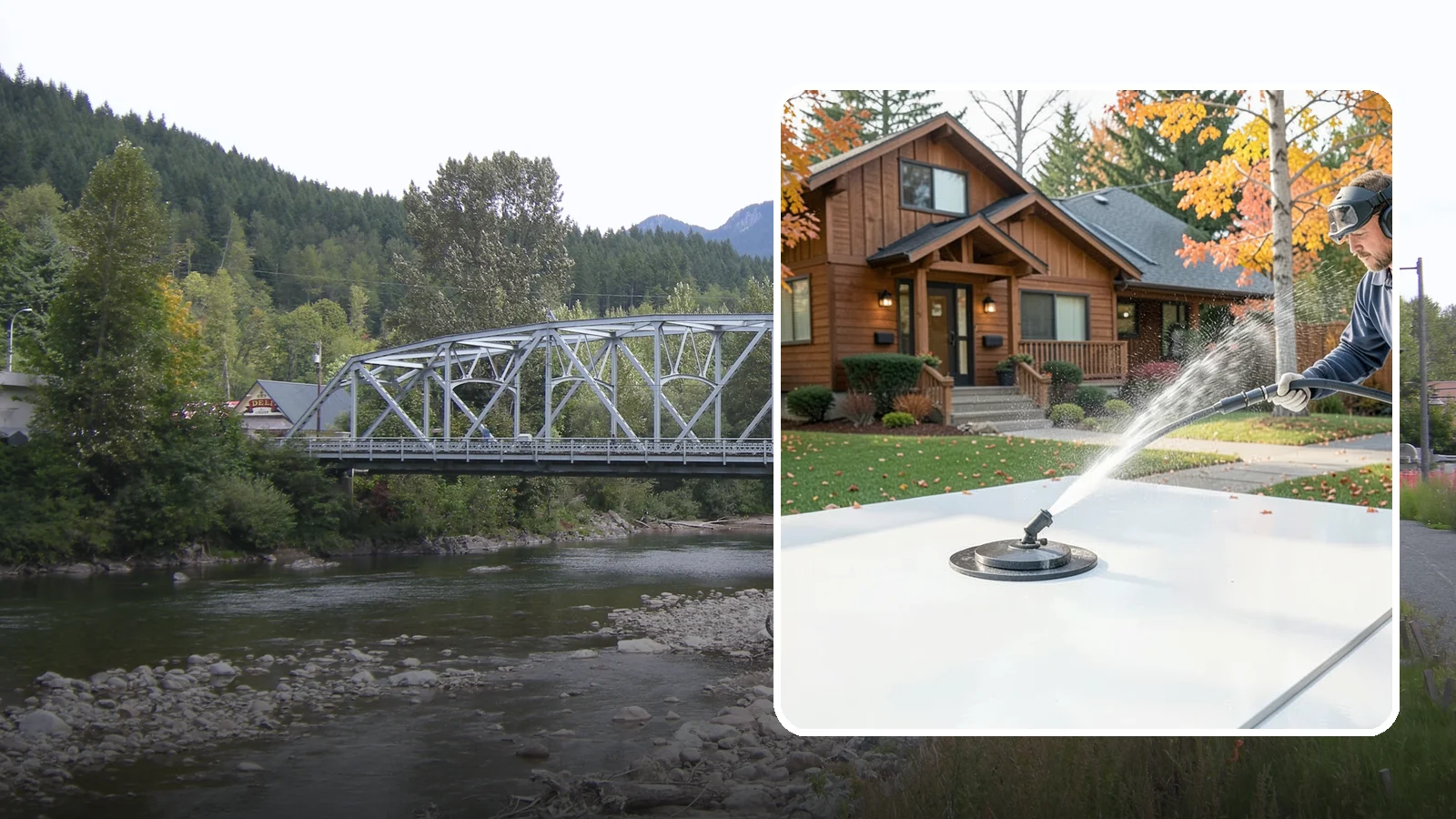 Surface Cleaning in Skykomish, King County, WA - Surface cleaning uses a rotating flat-surface tool to wash large horizontal areas evenly and without the streaking a wand leaves.