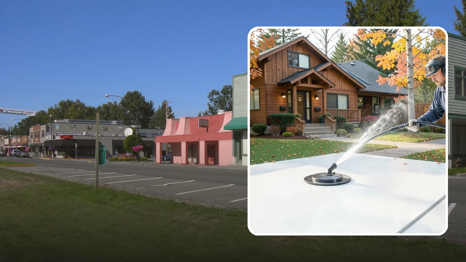 Surface Cleaning in Snoqualmie, King County, WA - Surface cleaning uses a rotating flat-surface tool to wash large horizontal areas evenly and without the streaking a wand leaves.