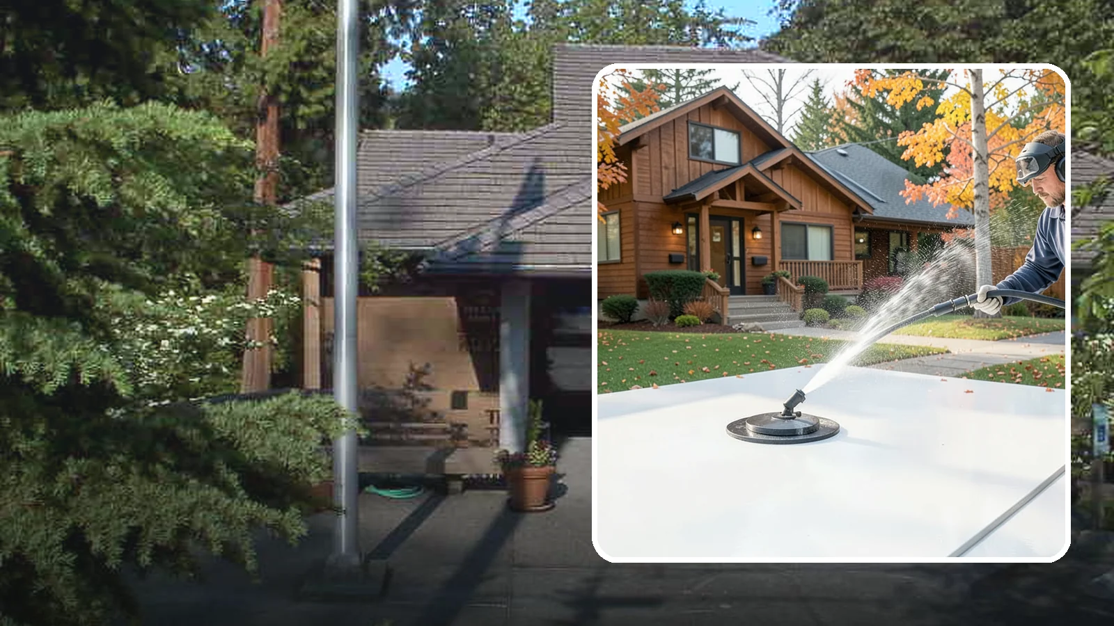 Surface Cleaning in Yarrow Point, King County, WA - Surface cleaning uses a rotating flat-surface tool to wash large horizontal areas evenly and without the streaking a wand leaves.