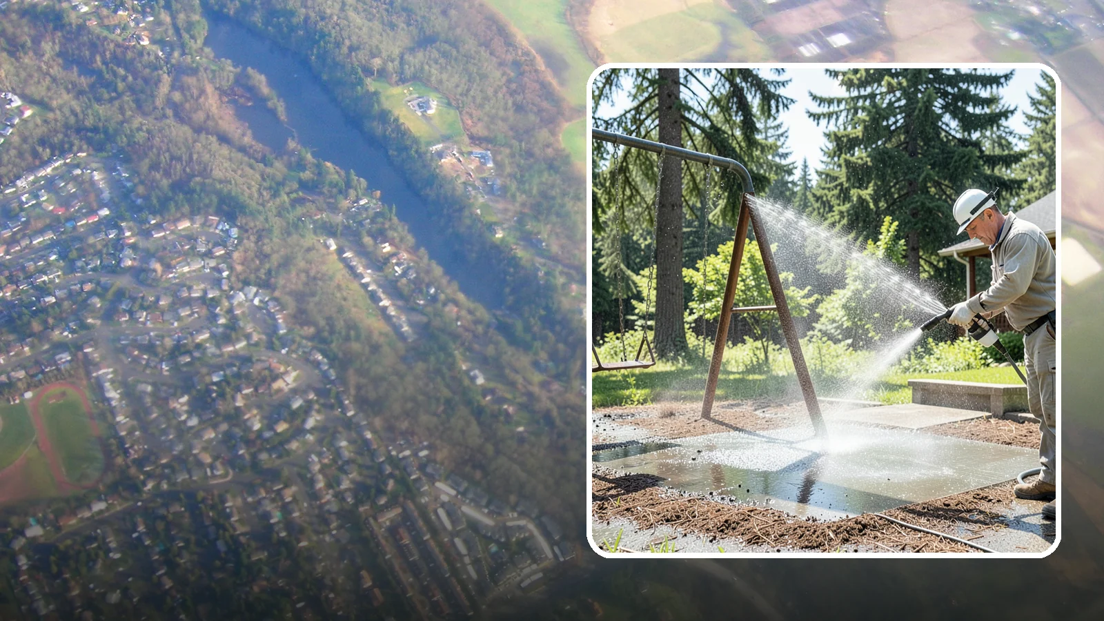 Swing Set Washing in Algona, King County, WA - Wash metal and wood swing sets to clear the mildew, rust film, and grime that build up outdoors.
