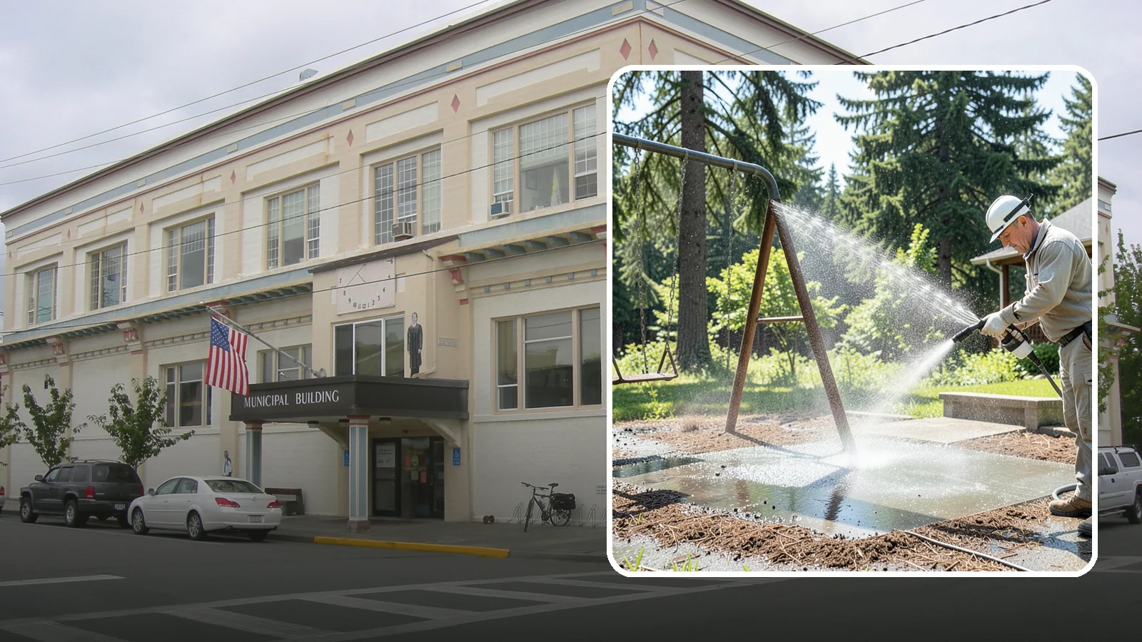 Swing Set Washing in Anacortes, Skagit County, WA - Wash metal and wood swing sets to clear the mildew, rust film, and grime that build up outdoors.