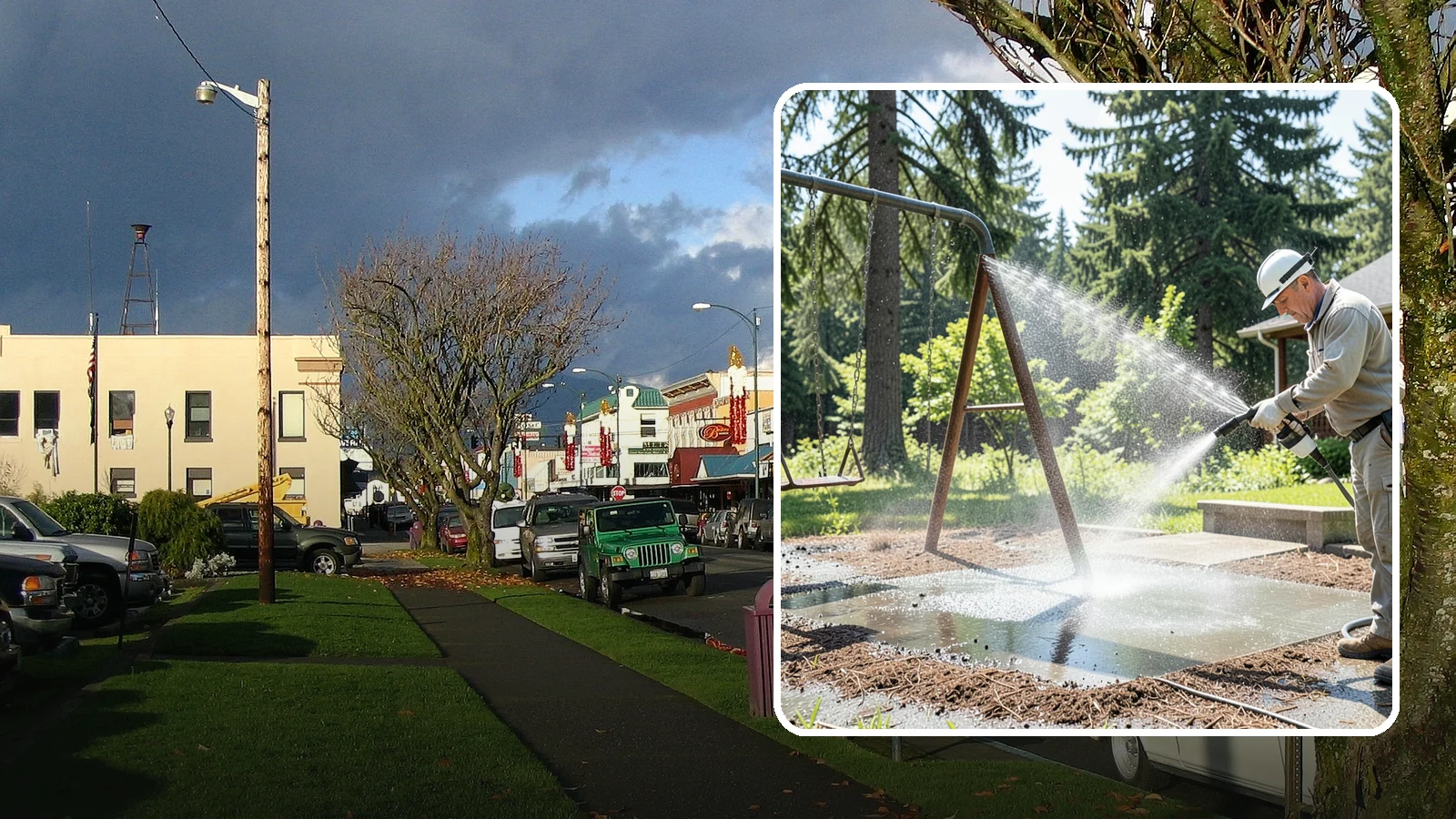Swing Set Washing in Arlington, Snohomish County, WA - Wash metal and wood swing sets to clear the mildew, rust film, and grime that build up outdoors.