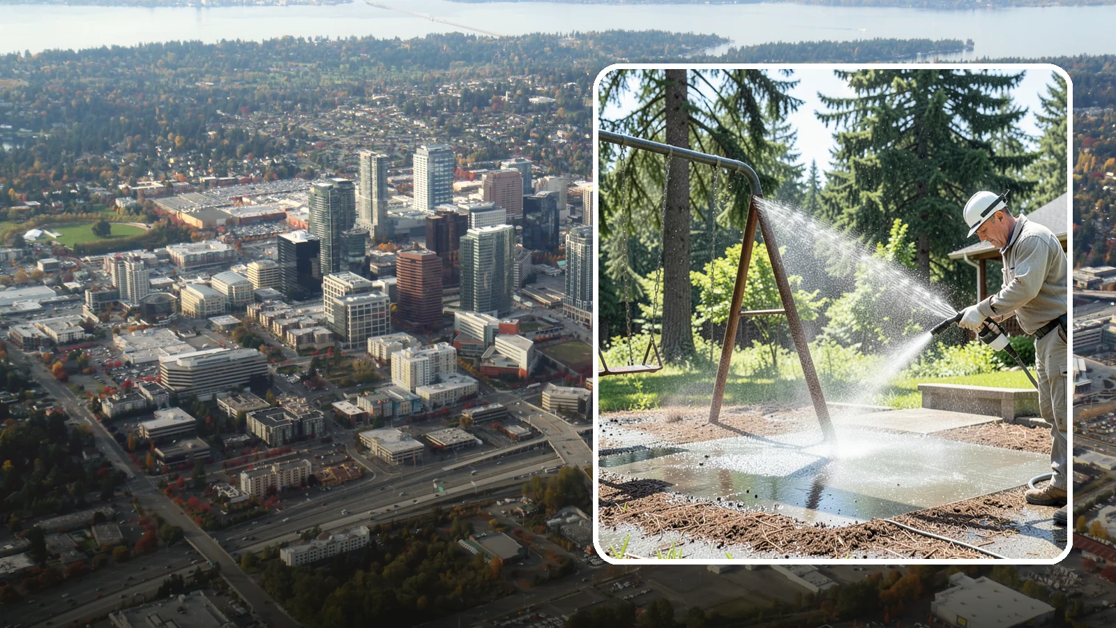 Swing Set Washing in Bellevue, King County, WA - Wash metal and wood swing sets to clear the mildew, rust film, and grime that build up outdoors.
