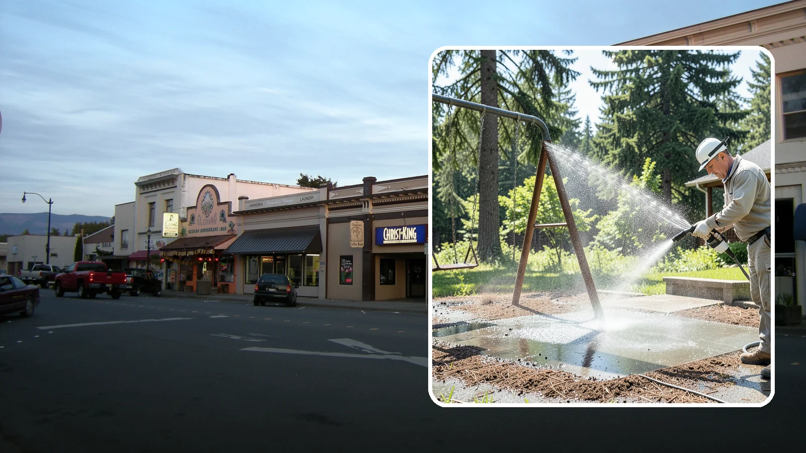 Swing Set Washing in Burlington, Skagit County, WA - Wash metal and wood swing sets to clear the mildew, rust film, and grime that build up outdoors.