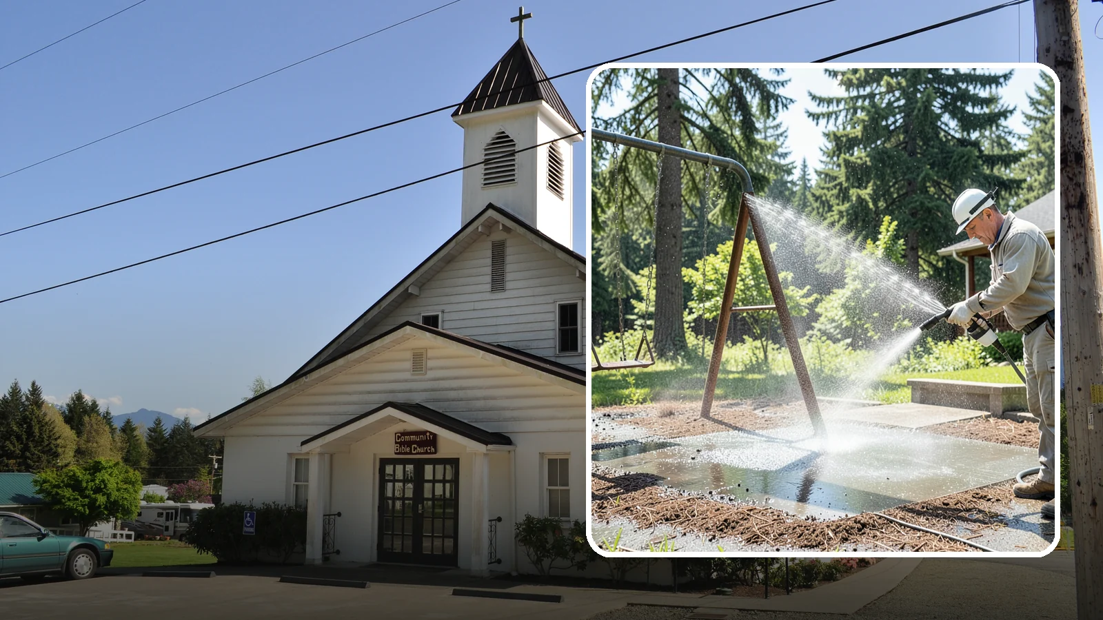 Swing Set Washing in Concrete, Skagit County, WA - Wash metal and wood swing sets to clear the mildew, rust film, and grime that build up outdoors.