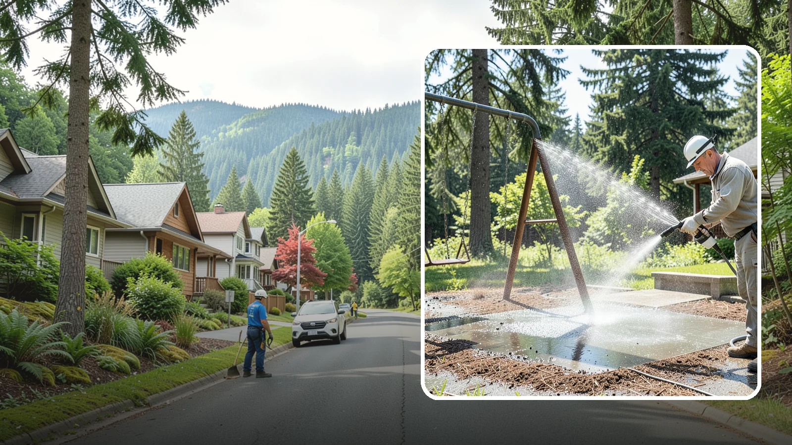 Swing Set Washing in Darrington, Snohomish County, WA - Wash metal and wood swing sets to clear the mildew, rust film, and grime that build up outdoors.