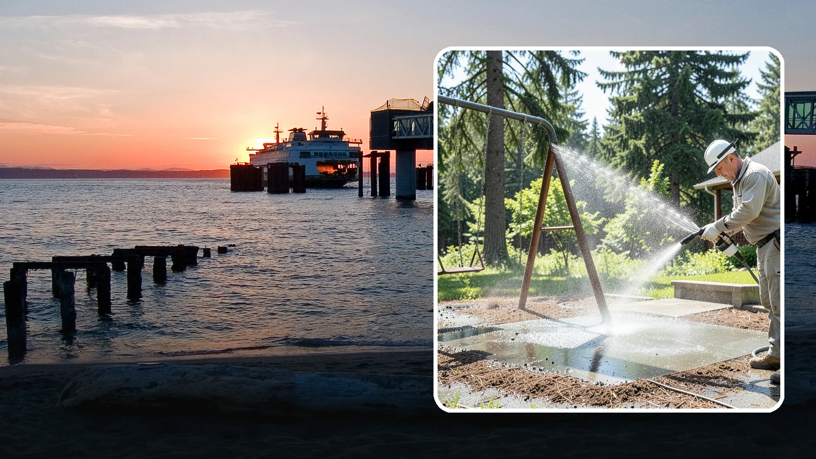 Swing Set Washing in Edmonds, Snohomish County, WA - Wash metal and wood swing sets to clear the mildew, rust film, and grime that build up outdoors.
