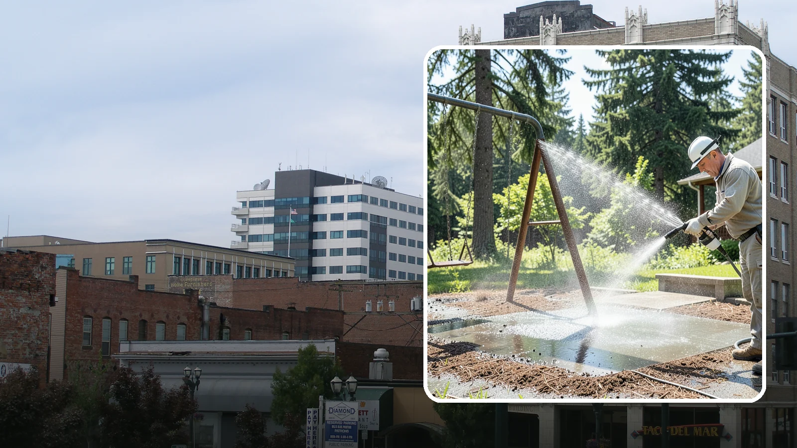 Swing Set Washing in Everett, Snohomish County, WA - Wash metal and wood swing sets to clear the mildew, rust film, and grime that build up outdoors.
