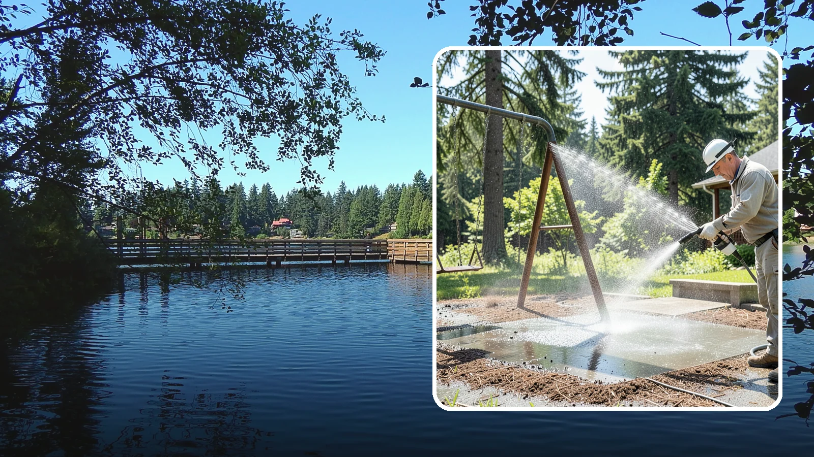 Swing Set Washing in Federal Way, King County, WA - Wash metal and wood swing sets to clear the mildew, rust film, and grime that build up outdoors.