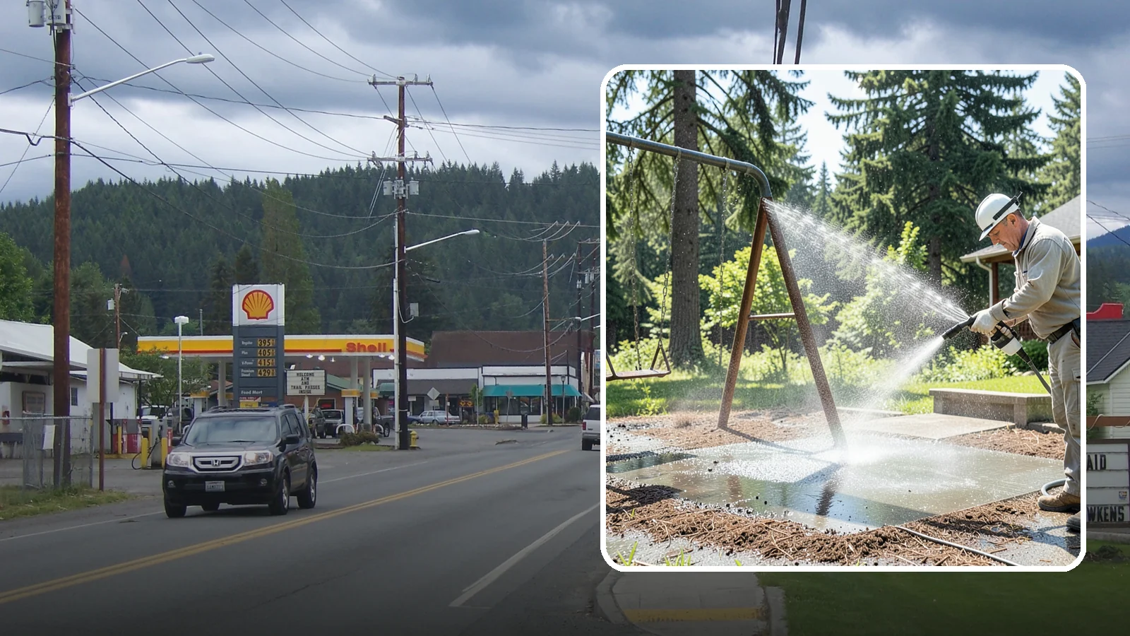 Swing Set Washing in Granite Falls, Snohomish County, WA - Wash metal and wood swing sets to clear the mildew, rust film, and grime that build up outdoors.
