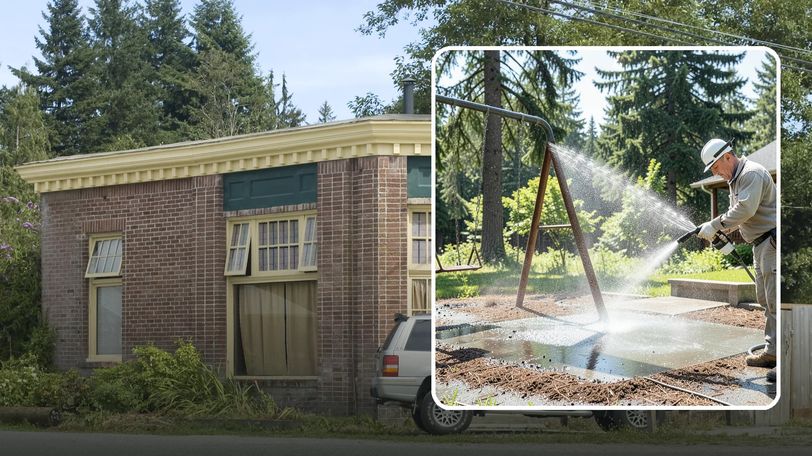 Swing Set Washing in Hamilton, Skagit County, WA - Wash metal and wood swing sets to clear the mildew, rust film, and grime that build up outdoors.