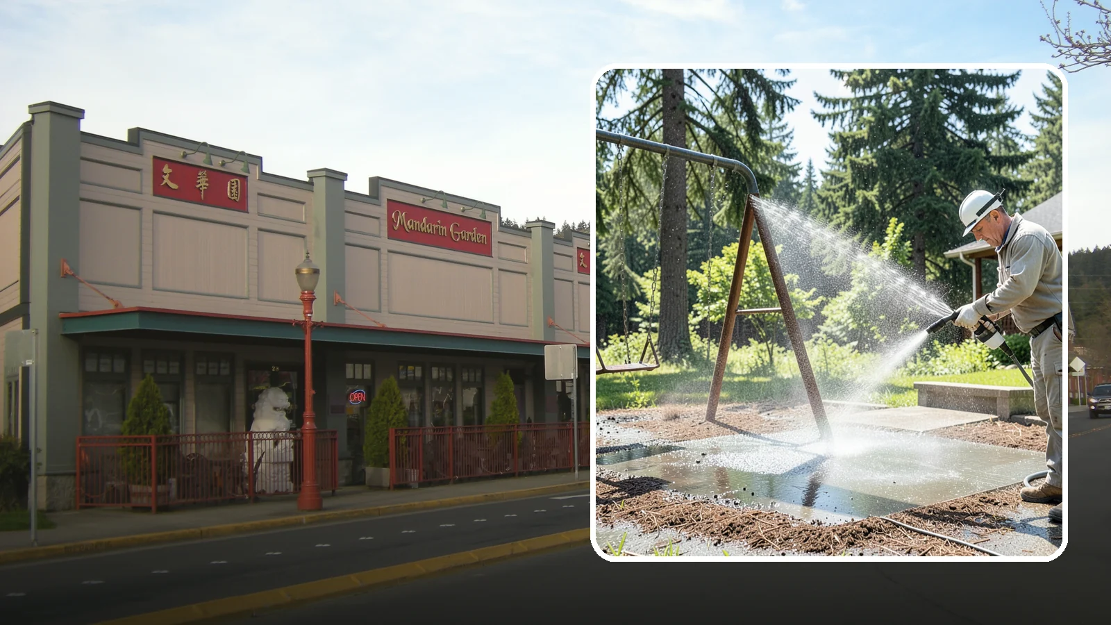 Swing Set Washing in Issaquah, King County, WA - Wash metal and wood swing sets to clear the mildew, rust film, and grime that build up outdoors.