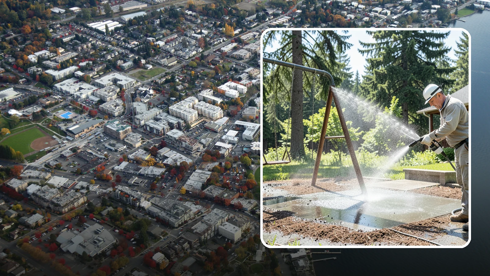 Swing Set Washing in Kirkland, King County, WA - Wash metal and wood swing sets to clear the mildew, rust film, and grime that build up outdoors.