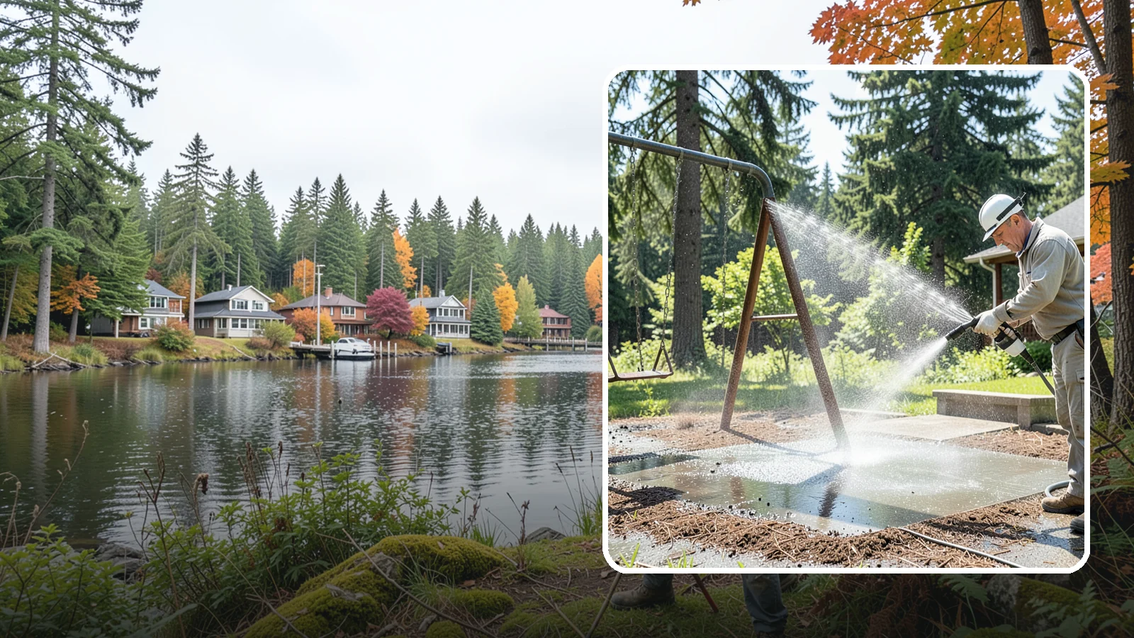 Swing Set Washing in La Conner, Skagit County, WA - Wash metal and wood swing sets to clear the mildew, rust film, and grime that build up outdoors.