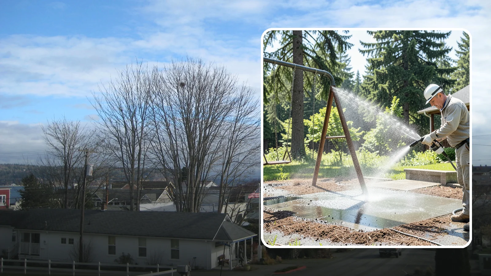 Swing Set Washing in Langley, Island County, WA - Wash metal and wood swing sets to clear the mildew, rust film, and grime that build up outdoors.