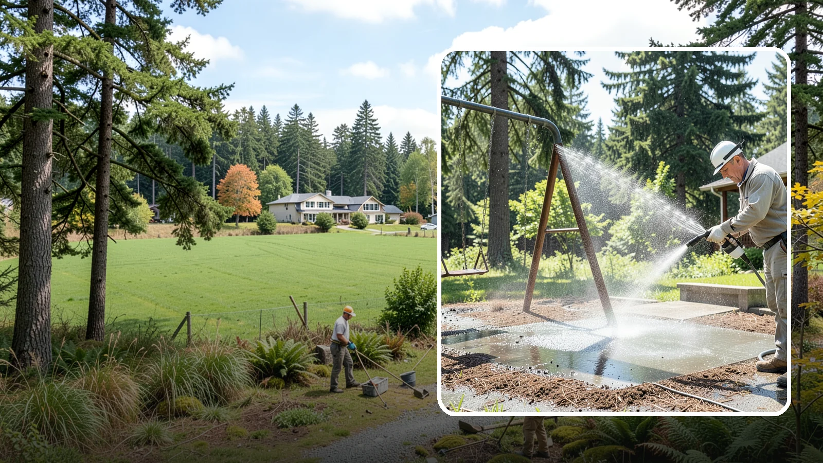 Swing Set Washing in Lyman, Skagit County, WA - Wash metal and wood swing sets to clear the mildew, rust film, and grime that build up outdoors.