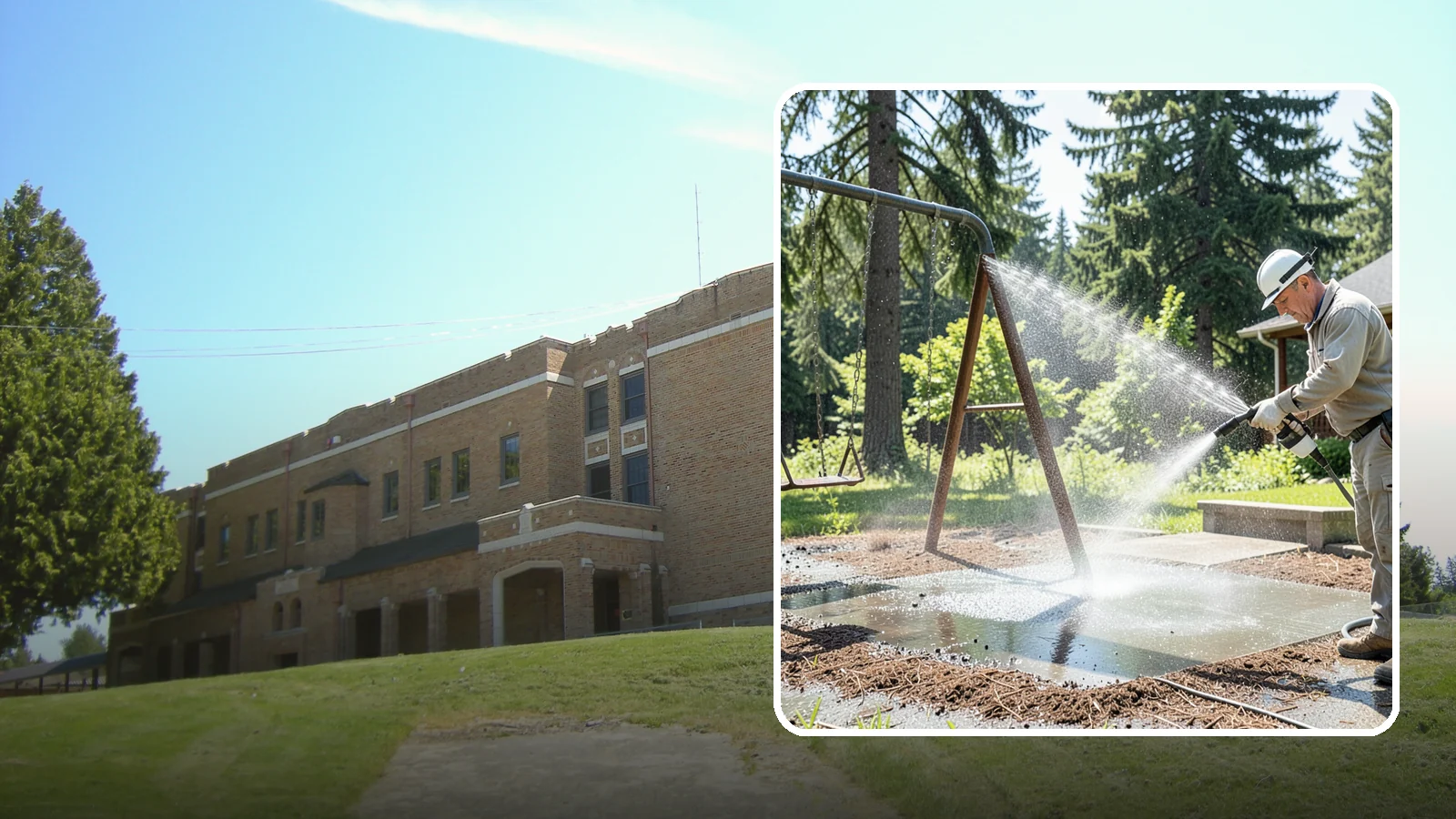 Swing Set Washing in Maple Valley, King County, WA - Wash metal and wood swing sets to clear the mildew, rust film, and grime that build up outdoors.