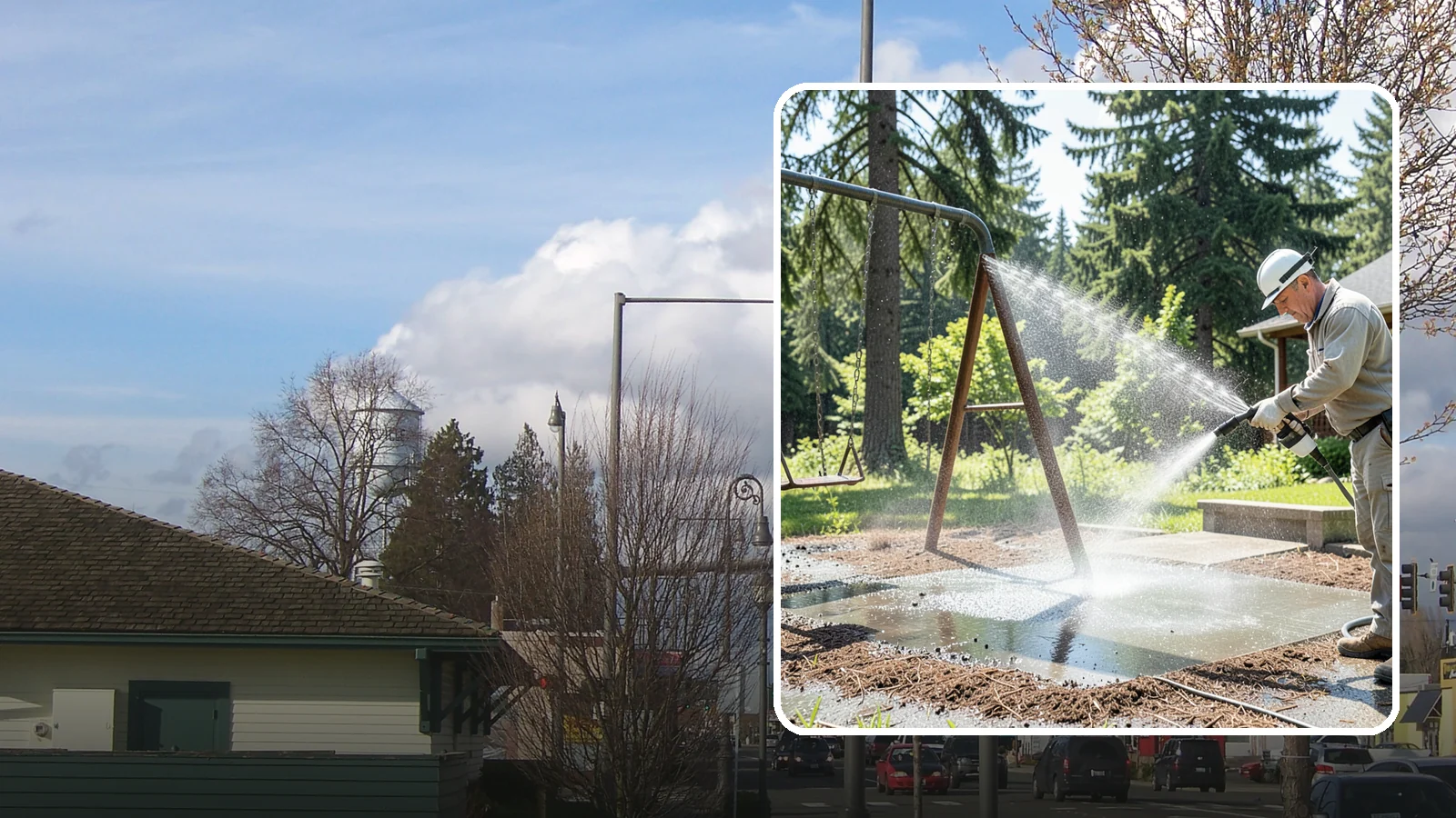 Swing Set Washing in Marysville, Snohomish County, WA - Wash metal and wood swing sets to clear the mildew, rust film, and grime that build up outdoors.