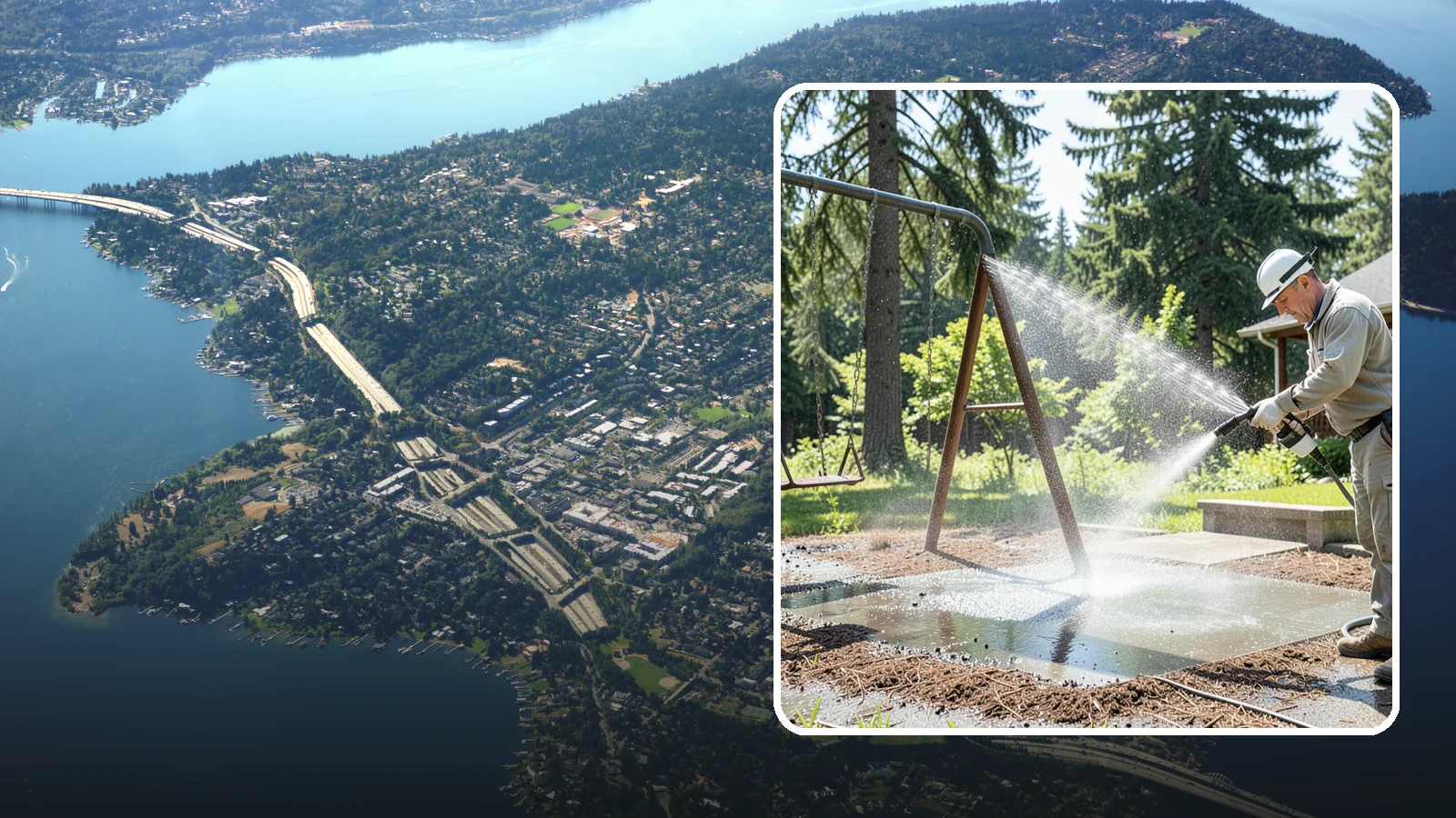 Swing Set Washing in Mercer Island, King County, WA - Wash metal and wood swing sets to clear the mildew, rust film, and grime that build up outdoors.
