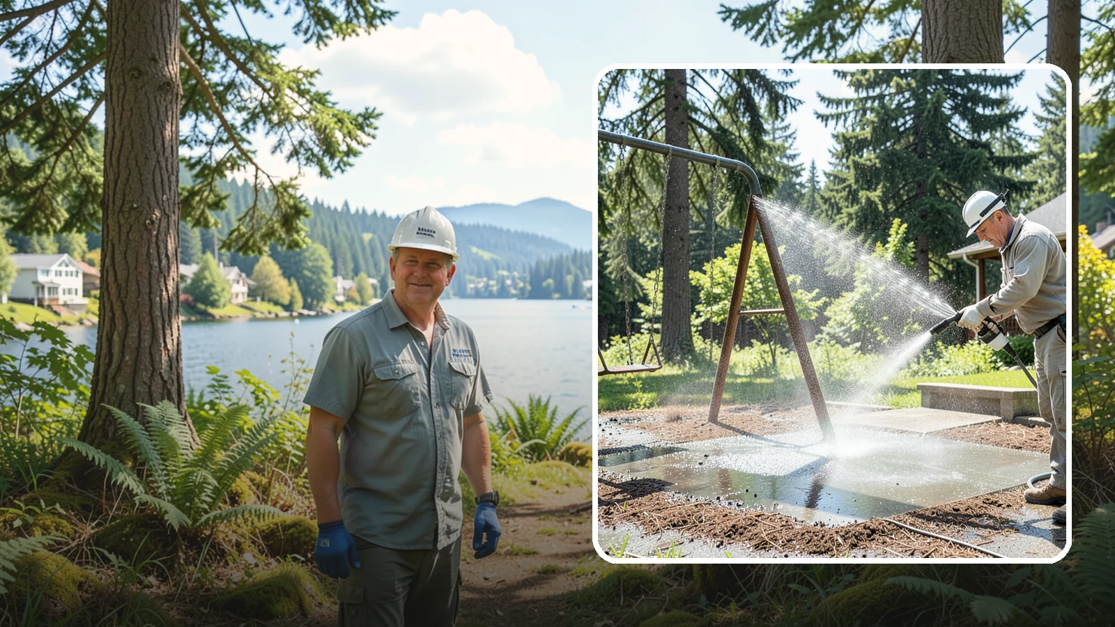Swing Set Washing in Milton, King County, WA - Wash metal and wood swing sets to clear the mildew, rust film, and grime that build up outdoors.