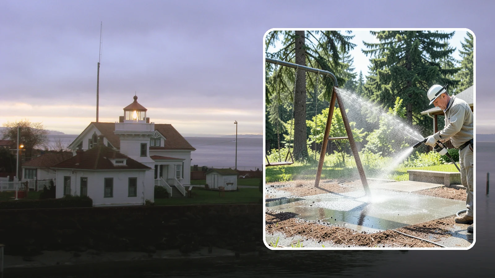 Swing Set Washing in Mukilteo, Snohomish County, WA - Wash metal and wood swing sets to clear the mildew, rust film, and grime that build up outdoors.