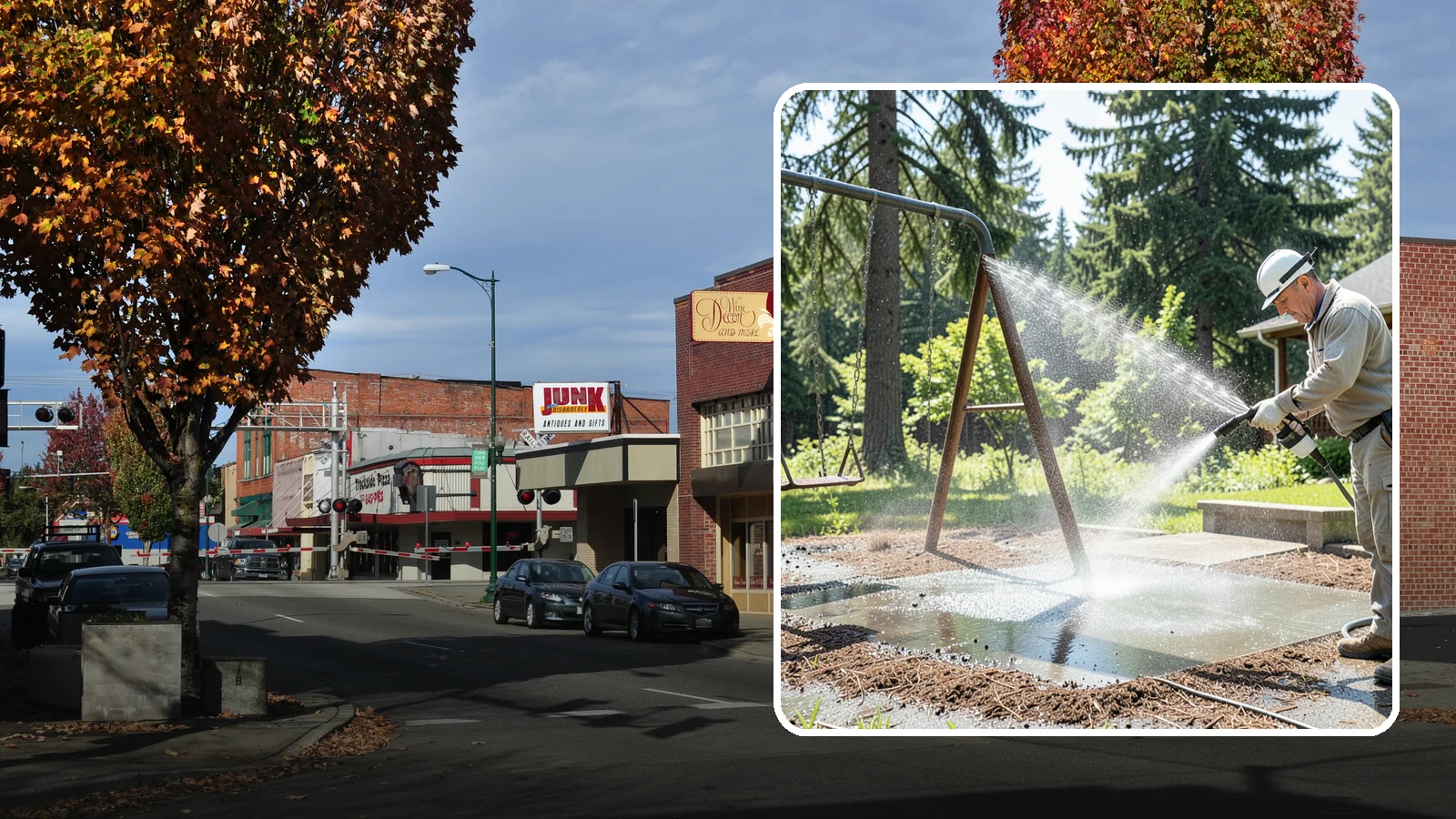 Swing Set Washing in Puyallup, Pierce County, WA - Wash metal and wood swing sets to clear the mildew, rust film, and grime that build up outdoors.