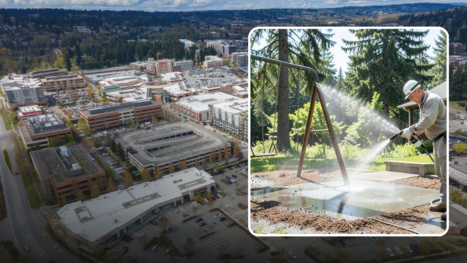 Swing Set Washing in Redmond, King County, WA - Wash metal and wood swing sets to clear the mildew, rust film, and grime that build up outdoors.