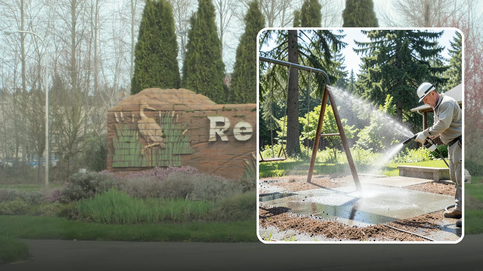 Swing Set Washing in Renton, King County, WA - Wash metal and wood swing sets to clear the mildew, rust film, and grime that build up outdoors.