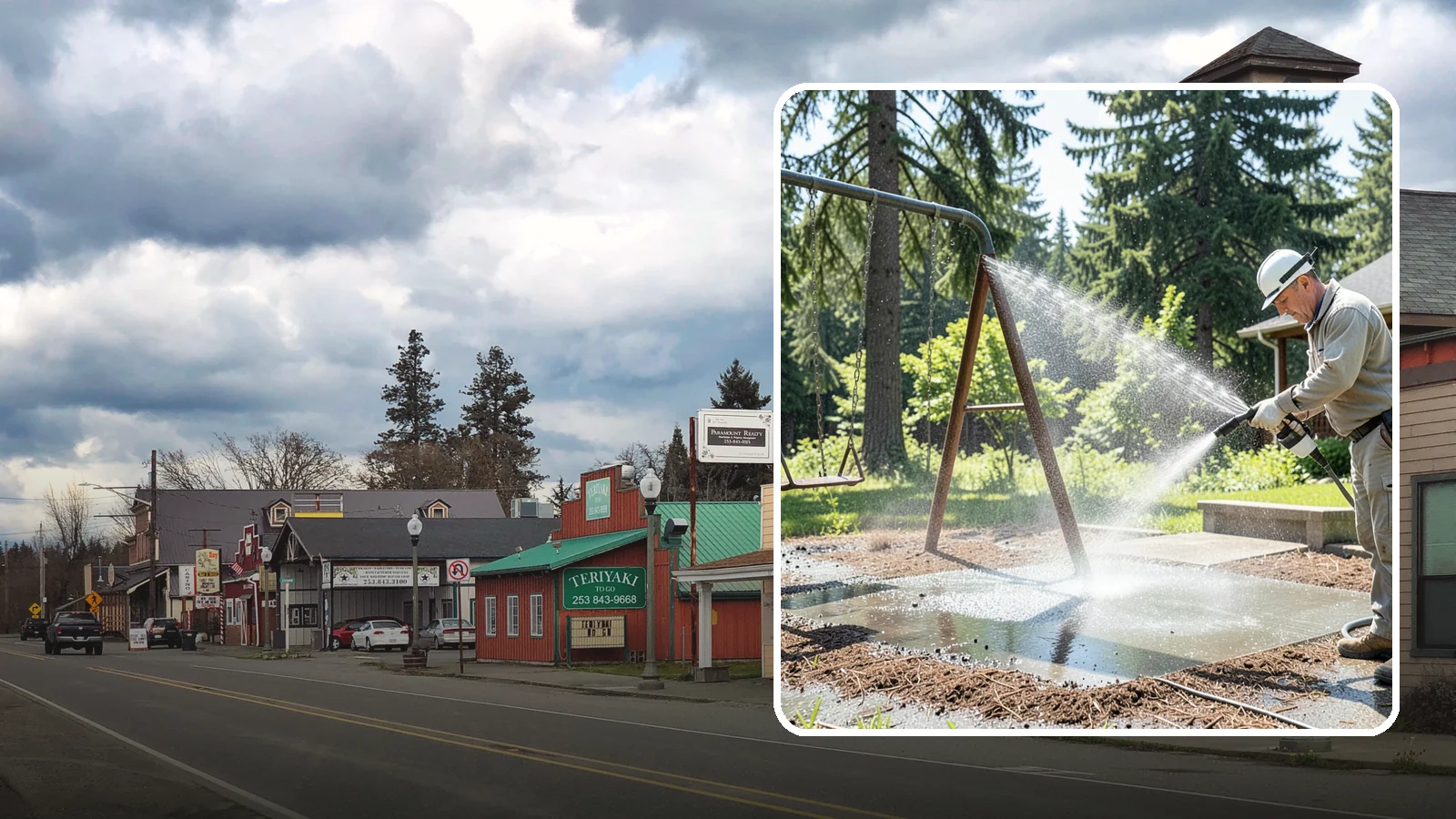Swing Set Washing in Roy, Pierce County, WA - Wash metal and wood swing sets to clear the mildew, rust film, and grime that build up outdoors.