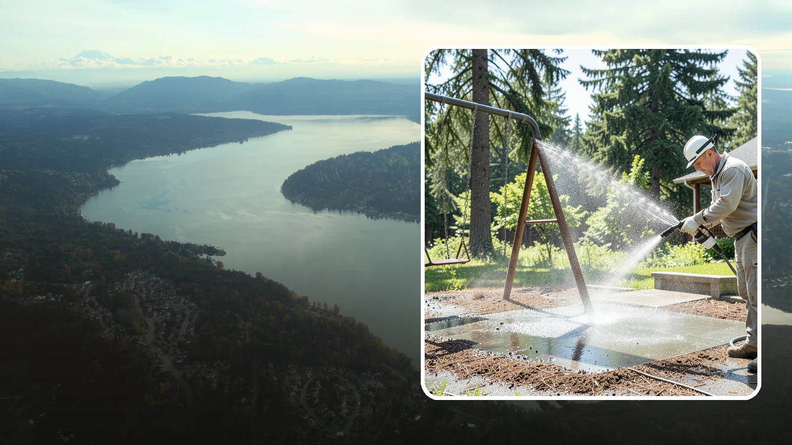 Swing Set Washing in Sammamish, King County, WA - Wash metal and wood swing sets to clear the mildew, rust film, and grime that build up outdoors.